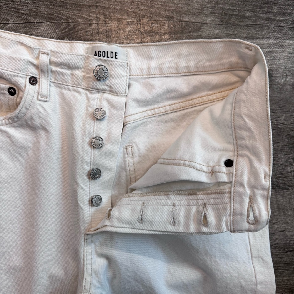 Agolde Riley High Rise Straight Crop Button Fly Veil Off White Jeans Womens 27 - Picture 10 of 10